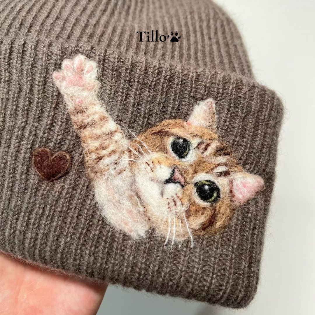 Handmade Pet Portrait Wool Beanie - Needle Wool Felted