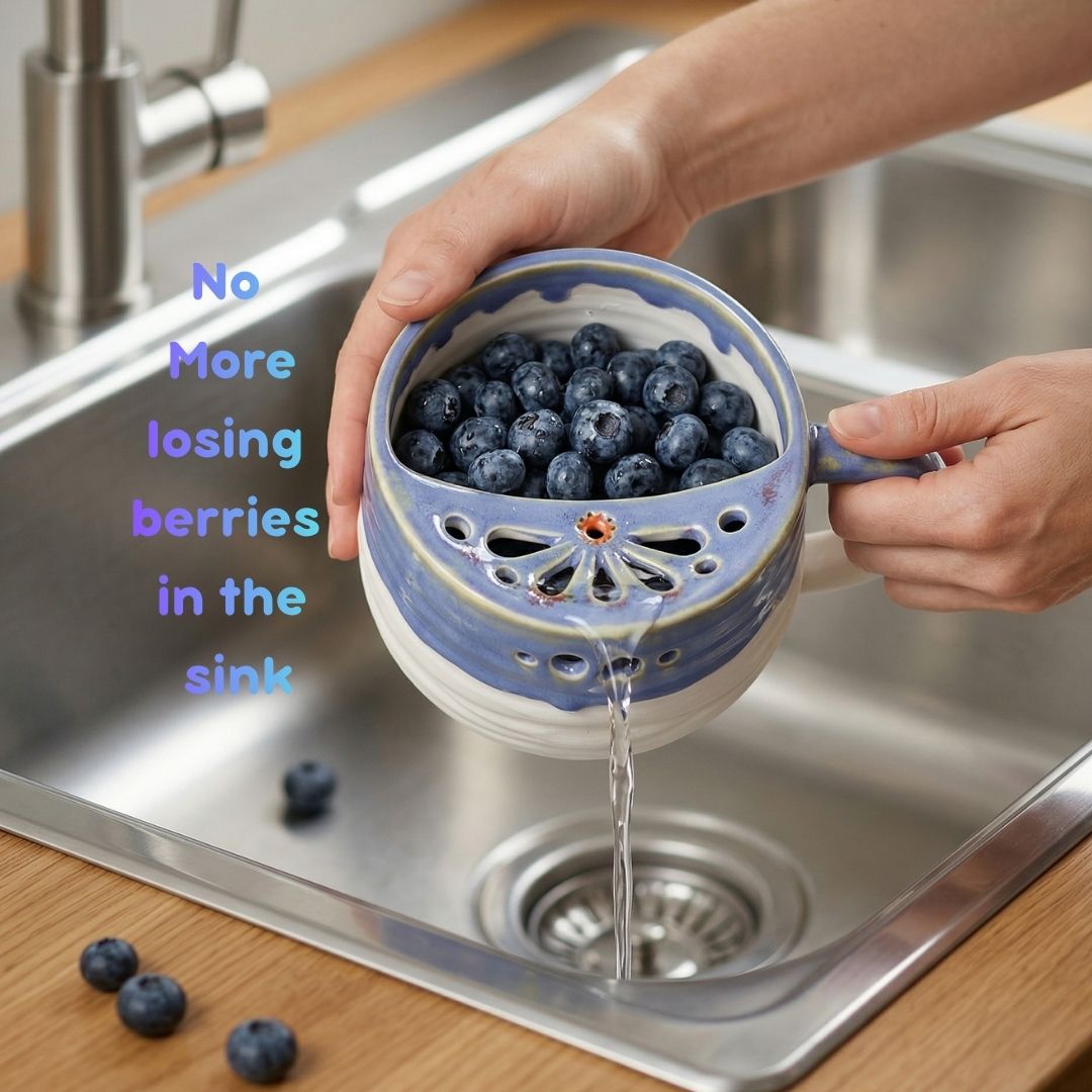 Handcrafted Blueberry Ceramic Fruit Rinse Washing Cup