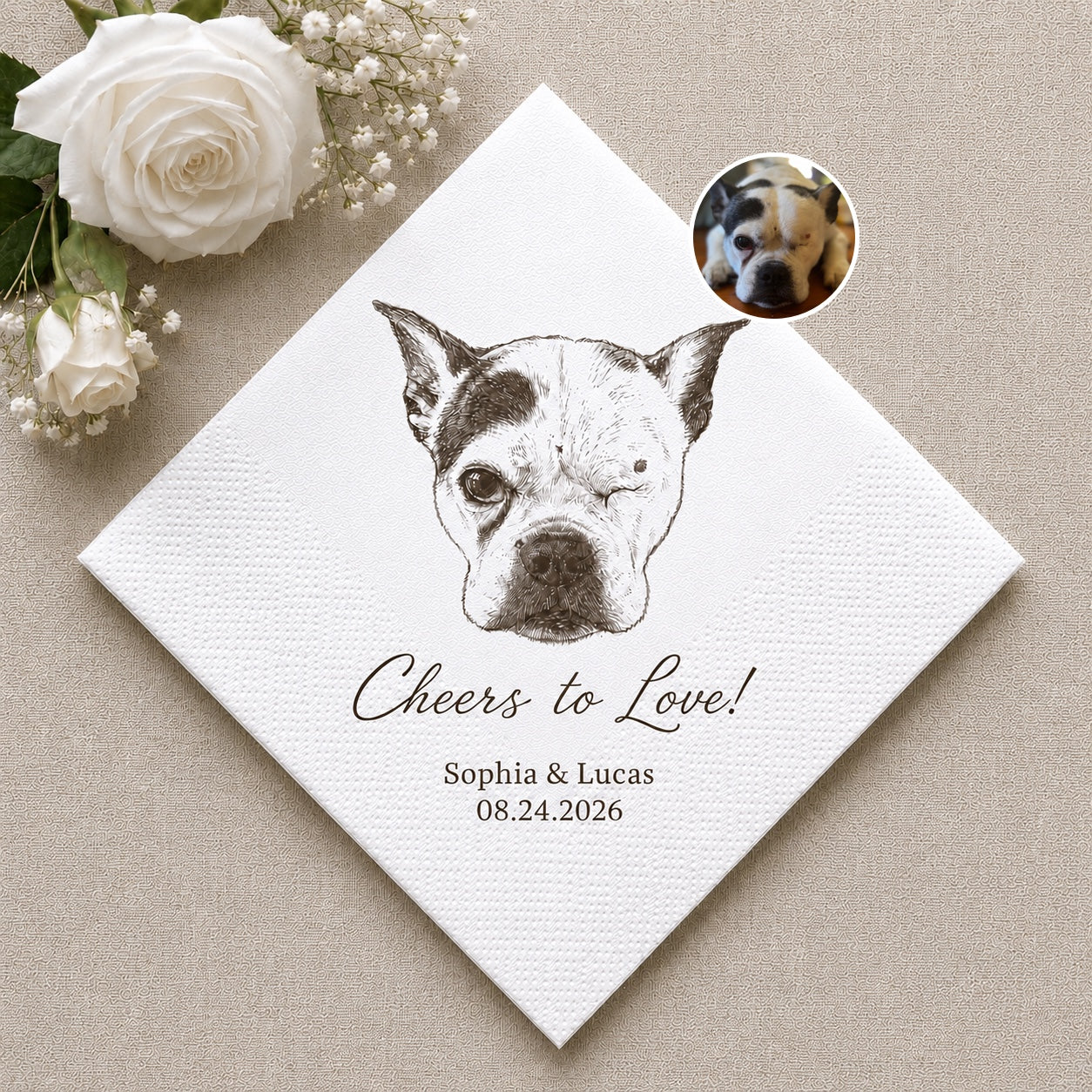 Custom Pet Cocktail Napkins — Personalized Photo & Text Cocktail Napkins for Dog & Cat Lovers