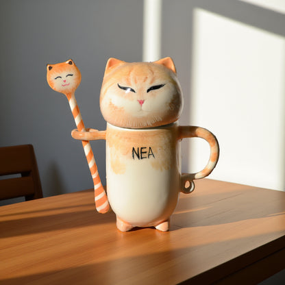 Cat Coffee Ceramic Mug with Spoon