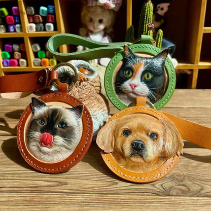 Custom Handcrafted Leather Pet Portrait Decor
