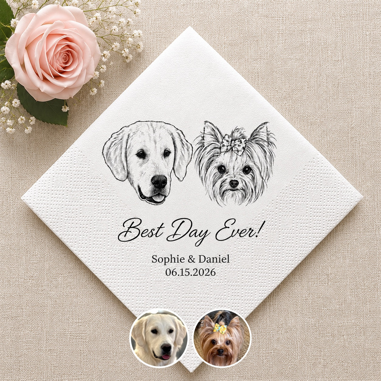 Custom Pet Cocktail Napkins — Personalized Photo & Text Cocktail Napkins for Dog & Cat Lovers