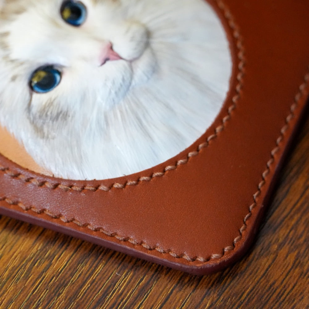 Custom Handcrafted Leather Pet Portrait Card Holder