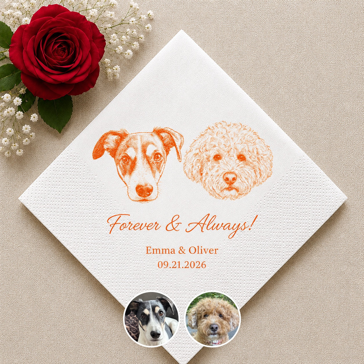 Custom Pet Cocktail Napkins — Personalized Photo & Text Cocktail Napkins for Dog & Cat Lovers