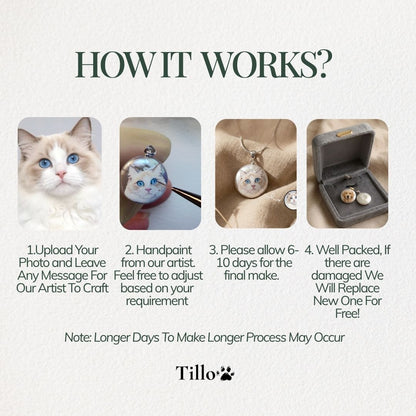 Hand-Painted Custom Pet Portrait Necklace – Natural Pearl Sterling Silver Pendant
