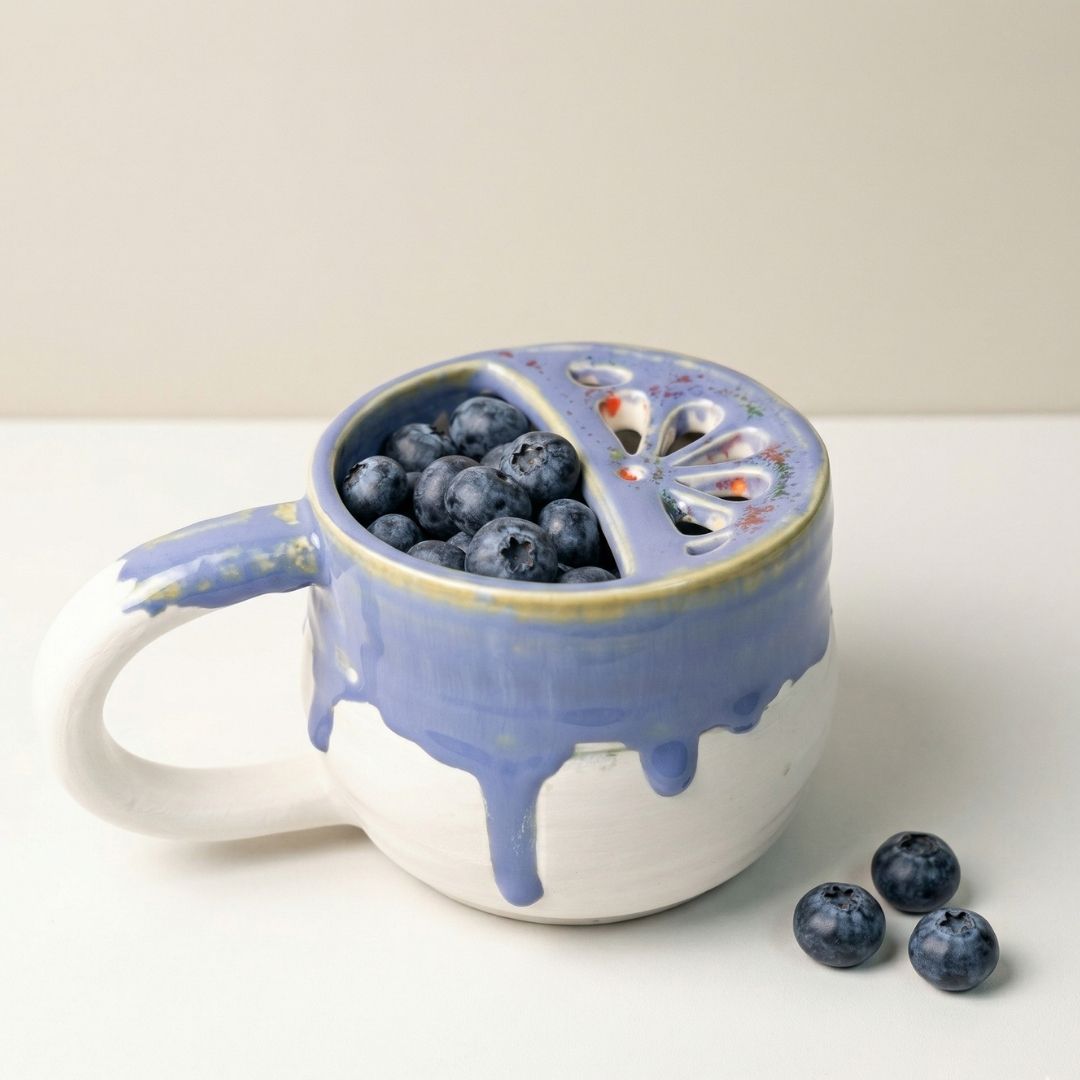 Handcrafted Blueberry Ceramic Fruit Rinse Washing Cup