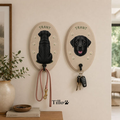 Custom Hand-Painted Pet Portrait Wall Leash Holder & Key Hange
