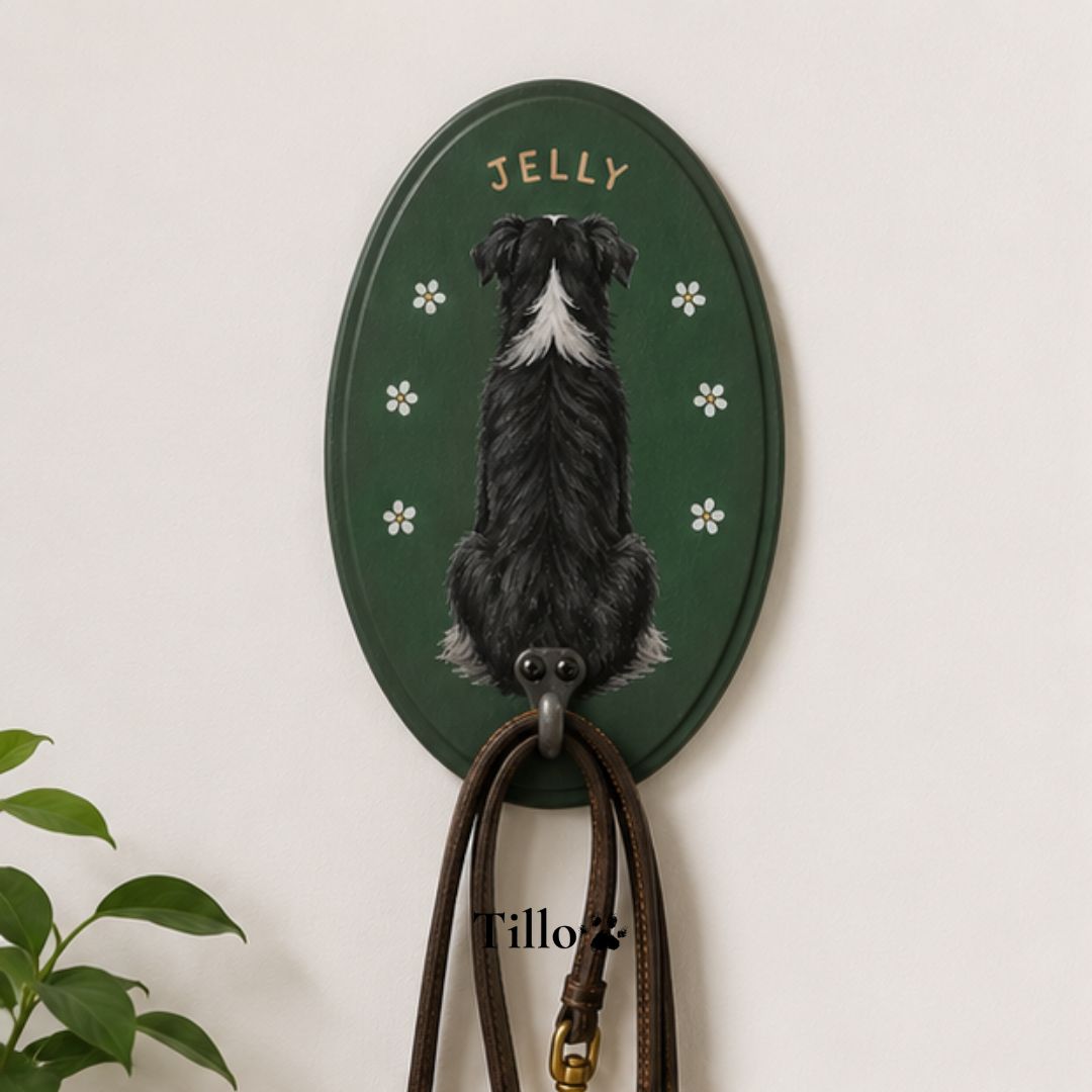 Custom Hand-Painted Pet Portrait Wall Leash Holder & Key Hange