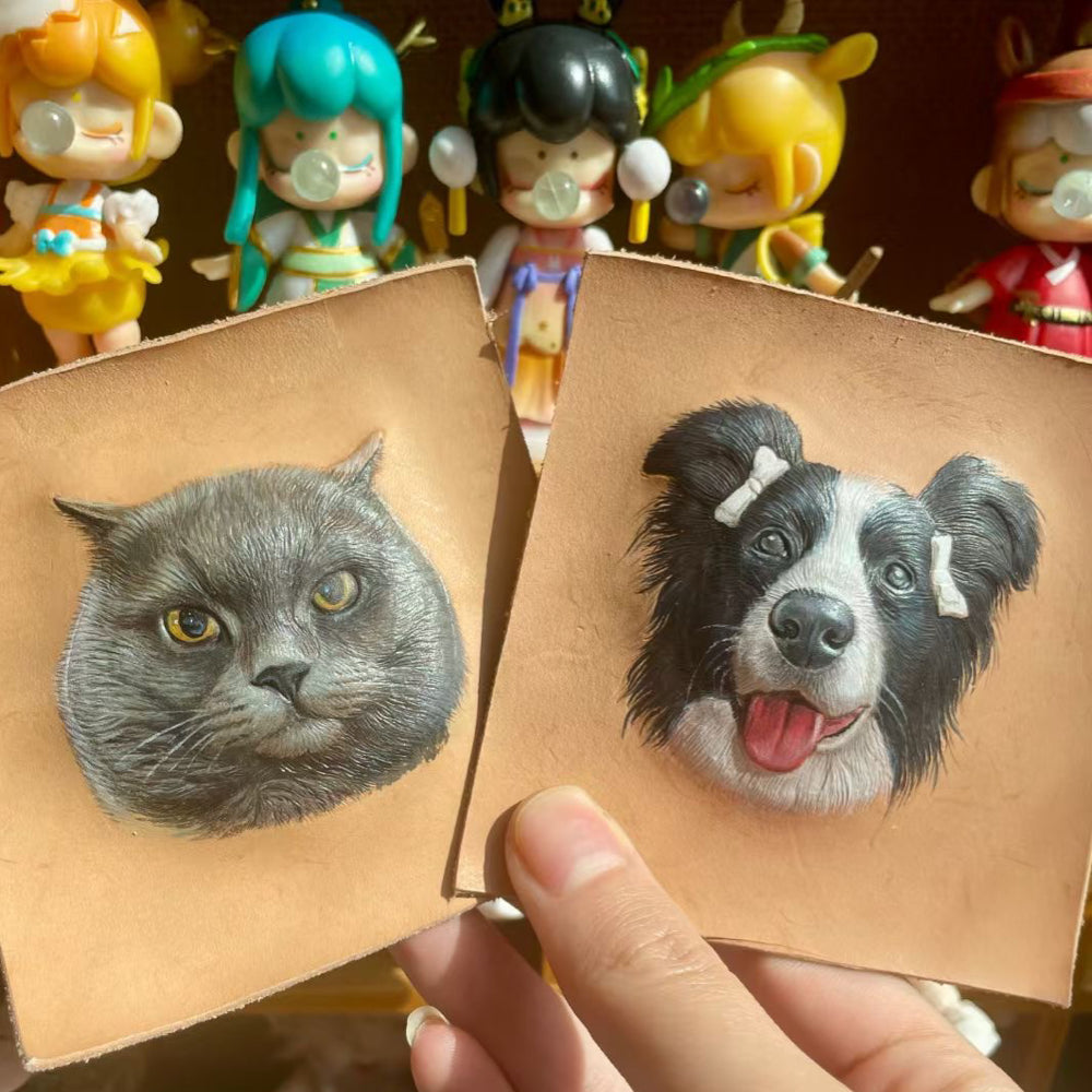 Custom Handcrafted Leather Pet Portrait Decor