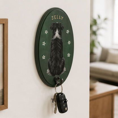 Custom Hand-Painted Pet Portrait Wall Leash Holder & Key Hange