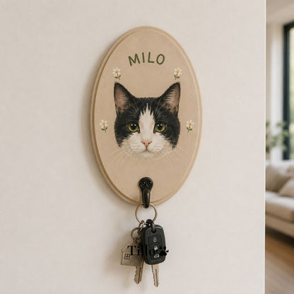 Custom Hand-Painted Pet Portrait Wall Leash Holder & Key Hange