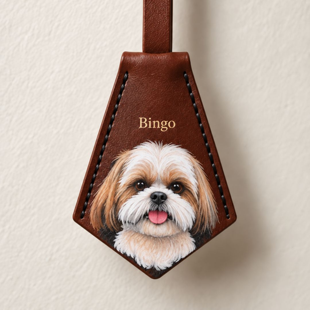 Custom Pet Portrait Leather Bag Charm & Keychain