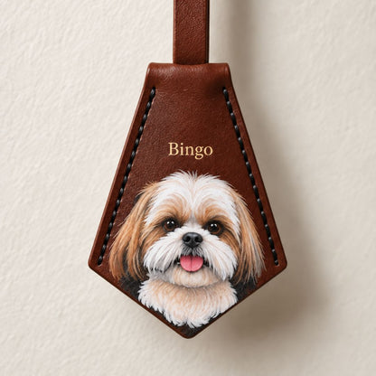 Custom Pet Portrait Leather Bag Charm & Keychain