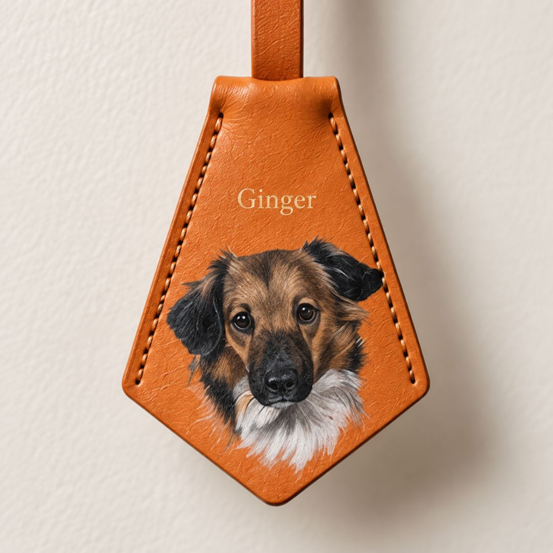 Custom Pet Portrait Leather Bag Charm & Keychain