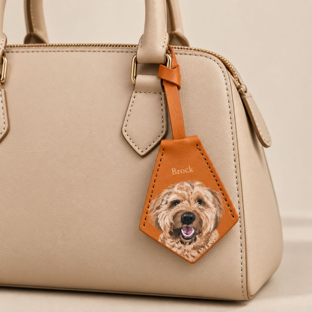 Custom Pet Portrait Leather Bag Charm & Keychain