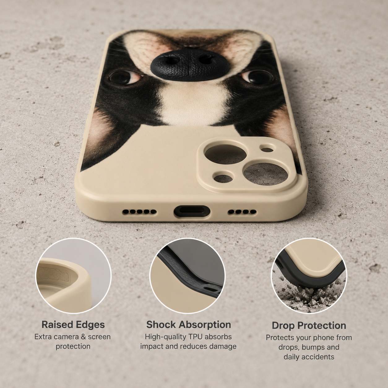Custom Pet Portrait Phone Case with 3D Silicone Nose