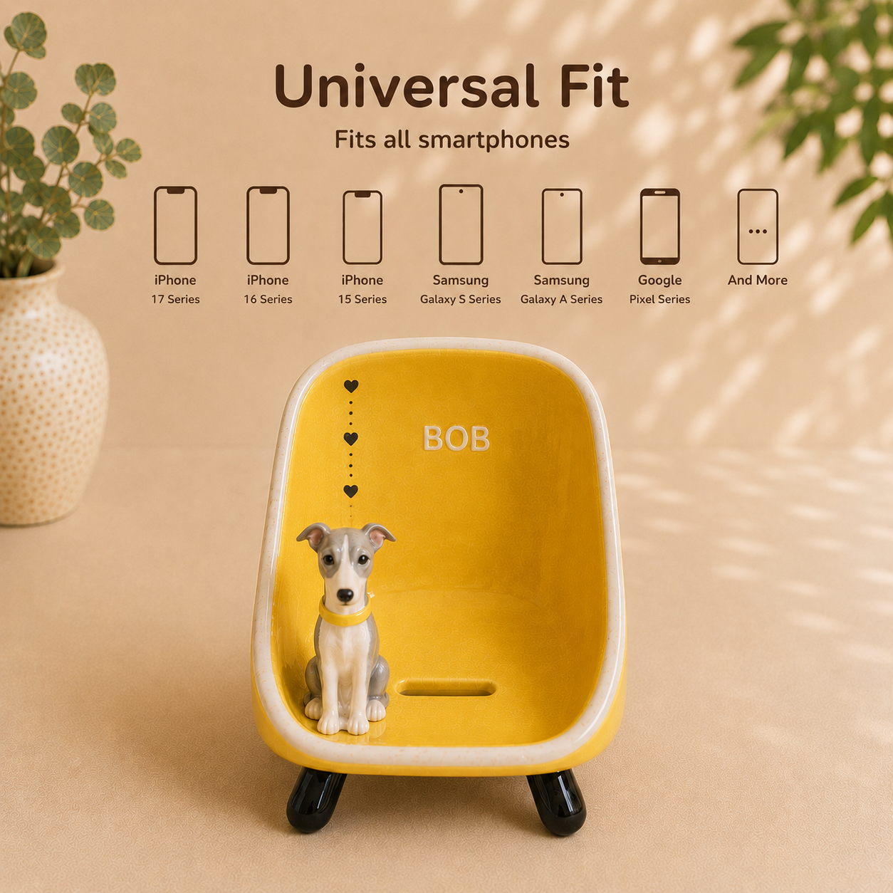 Handmade Ceramic Phone Stand with Custom Pet Figurine