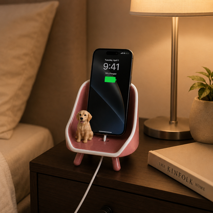 Handmade Ceramic Phone Stand with Custom Pet Figurine
