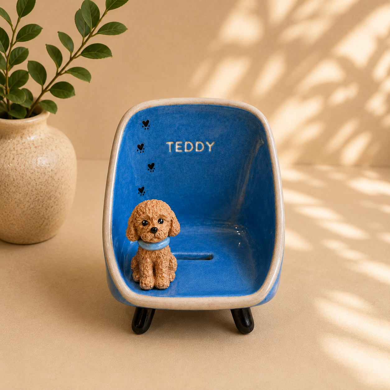 Handmade Ceramic Phone Stand with Custom Pet Figurine