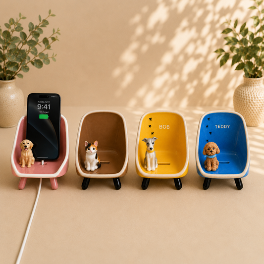 Handmade Ceramic Phone Stand with Custom Pet Figurine