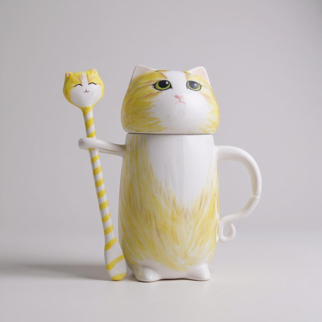 Cat Coffee Ceramic Mug with Spoon