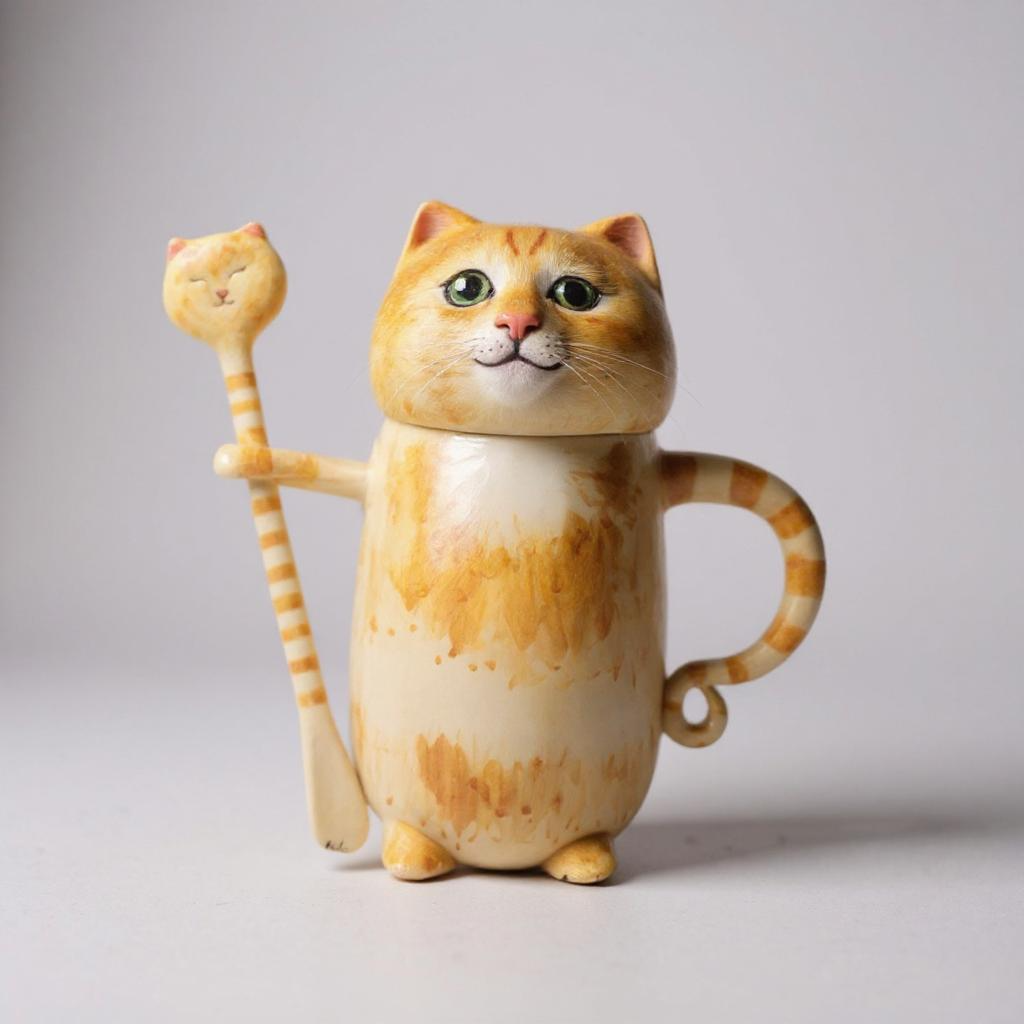 Cat Coffee Ceramic Mug with Spoon