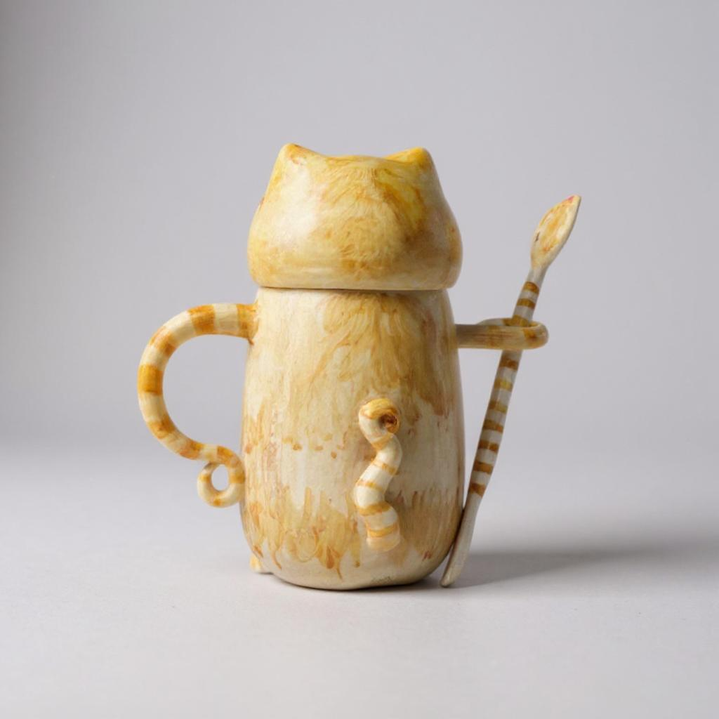 Cat Coffee Ceramic Mug with Spoon