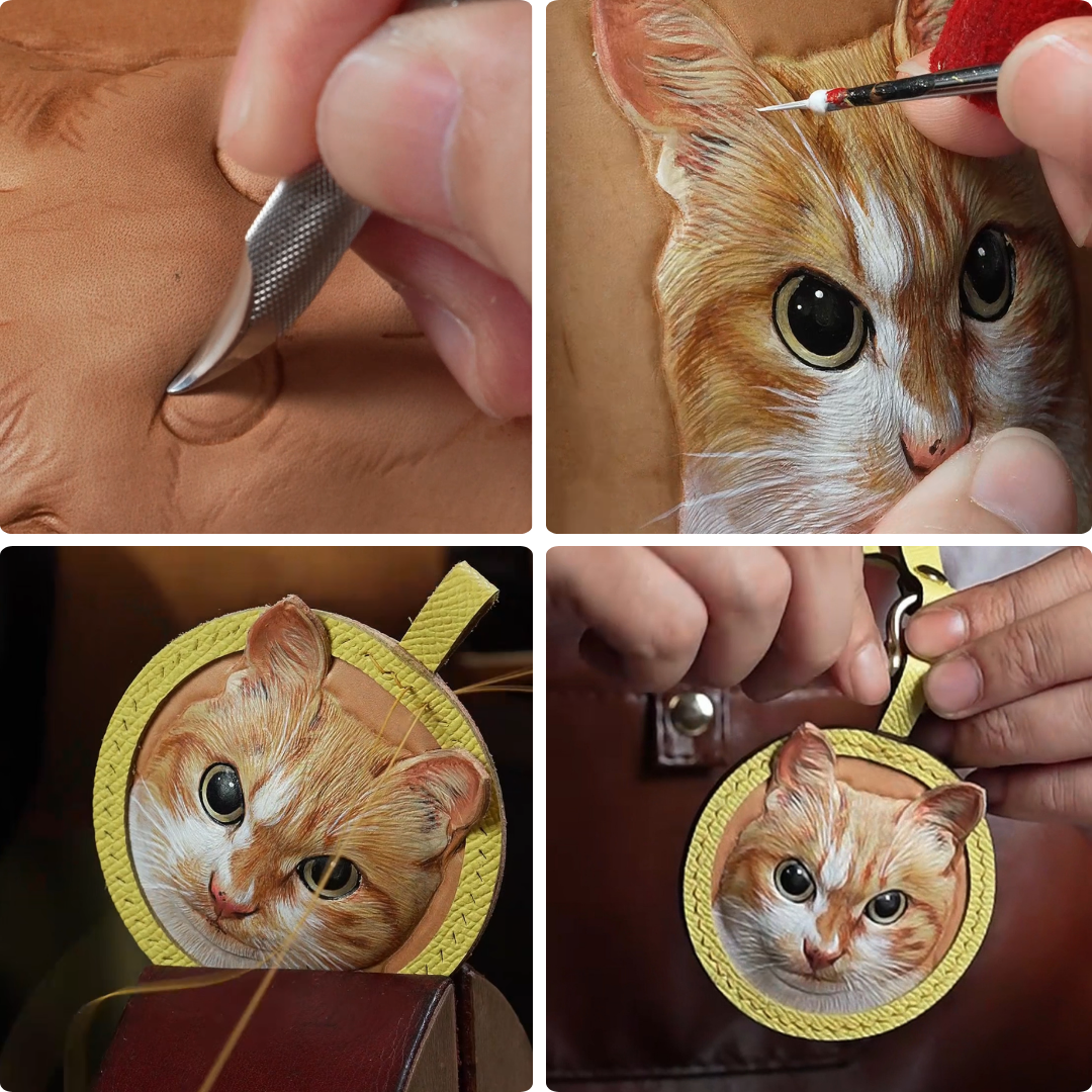 Custom Handcrafted Leather Pet Portrait Decor/ Bag Charm