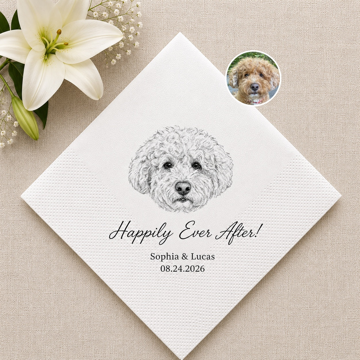 Custom Pet Cocktail Napkins — Personalized Photo & Text Cocktail Napkins for Dog & Cat Lovers