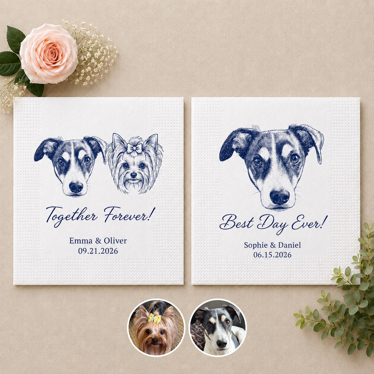 Custom Pet Cocktail Napkins — Personalized Photo & Text Cocktail Napkins for Dog & Cat Lovers