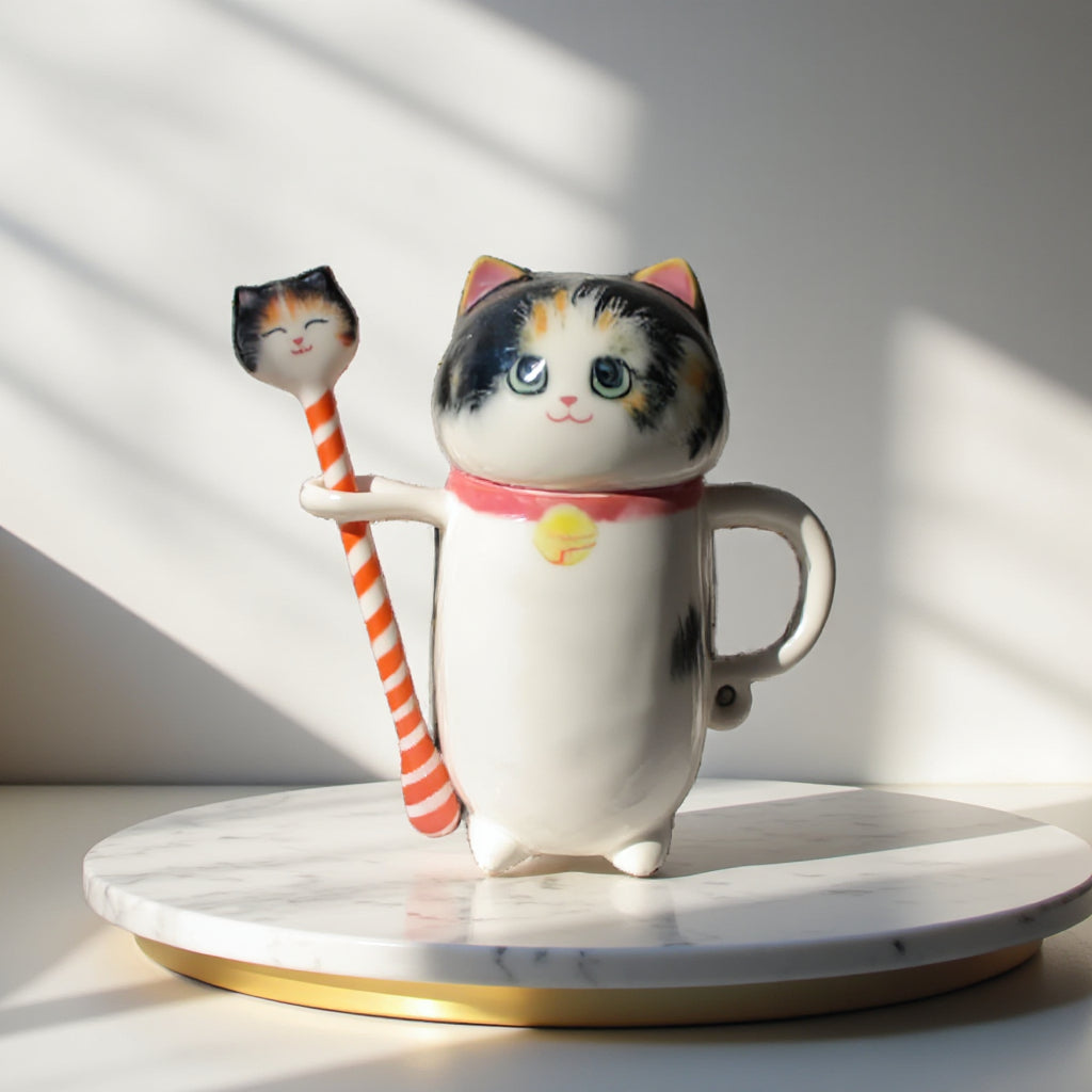 Cat Coffee Ceramic Mug with Spoon