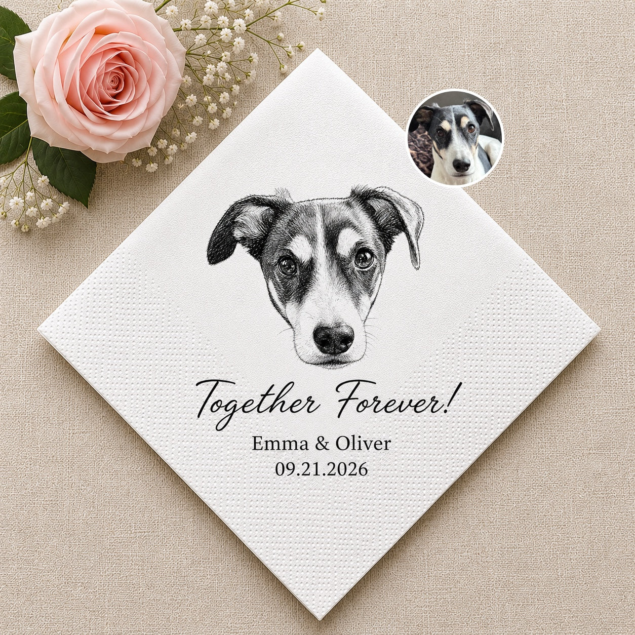 Custom Pet Cocktail Napkins — Personalized Photo & Text Cocktail Napkins for Dog & Cat Lovers